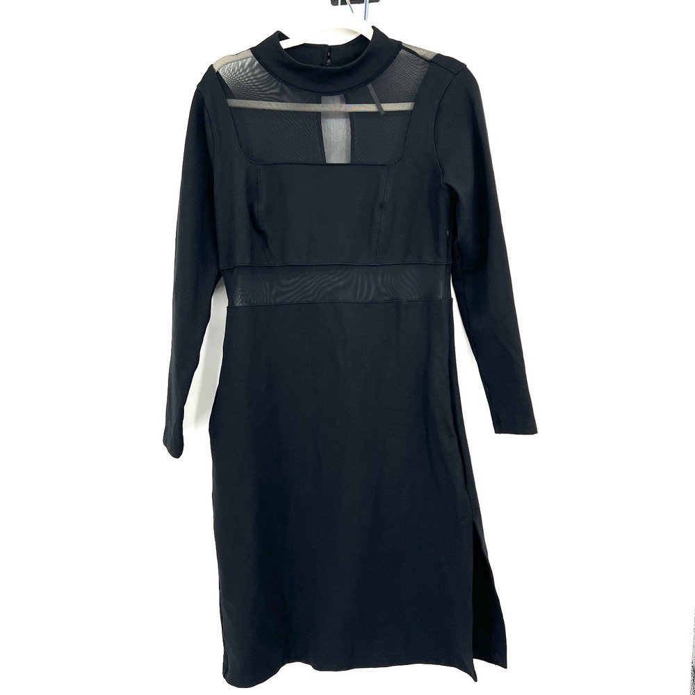 Anthropologie Maeve Sheer Side-Slit Dress LBD whimsigoth edgy minimalist goth L